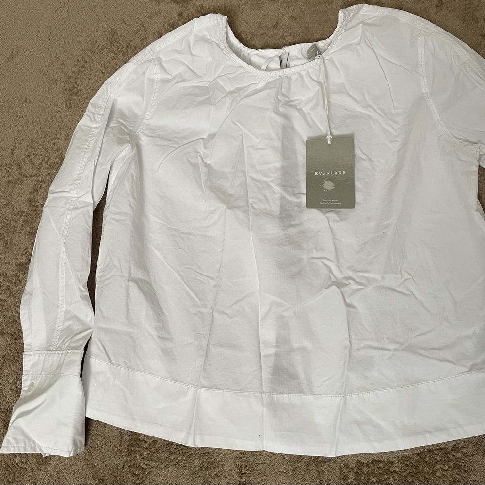 NWT Everlane Open Tie Back White Tunic Blouse Short Sleeves XXS Casual